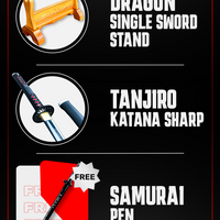 Dragon Single Sword Stand & Tanjiro Katana SHARP + FREE Samurai Pen
