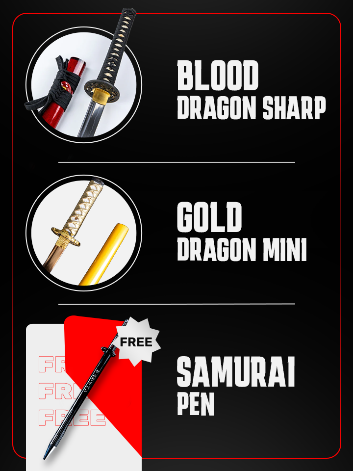 Blood Dragon Katana & Gold Dragon Mini Katana +  FREE Samurai Pen