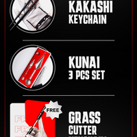 Kakashi Keychain + Stand & Kunai Set (3-piece)  + FREE Mini Grass Cutter Keychain (Sasuke) + Stand - White