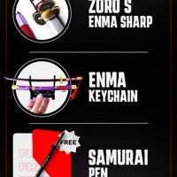 Battle-Ready Zoro's Enma Katana & Enma Keychain (Purple) + Stand - Free Samurai Pen
